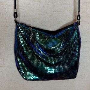 Whiting & Davis Iridescent Mesh Crossbody Bag 90s Peacock